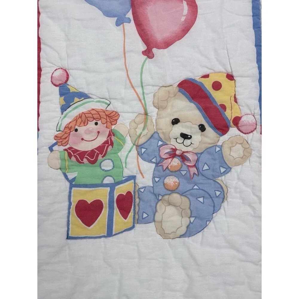 VTG 1992 Little Bedding Red Calliope Baby Blanket Comforter Quilt Balloons Bear